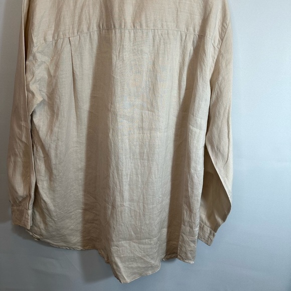 Jordan Womens Size L Vintage 100% Linen Shirt Button Up Long Sleeves Pocket Tan - Picture 8 of 10